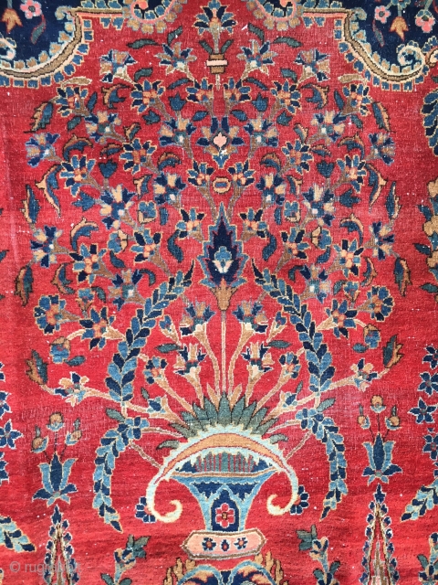 Sold Kashan: 6'6" X 4'4" - 18kpi X 16kpi. Worn to the knothead in some places, some edge wear as shown. Santa would be happy to give you a great Persian rug  ...