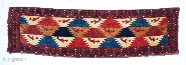 Ersari (or Uzbek?) torba with very unusual design. I know of only one other piece with a similar design and colors (but with a star border) sold at Rippon-Boswell in 2010 as  ...