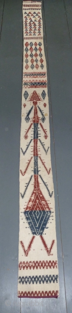 Interesting Turkmen tent band, flat woven wool on cotton, 270 x 20 cm, 106 x 7.9 inch                