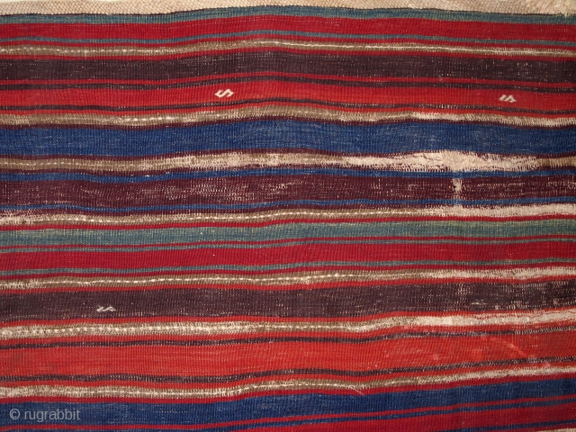 Small Format Anatolian Kilim,120x170cm,mid 19th century,beautiful and clear colors,very fine weave,original sides and ends,corroded browns.                  
