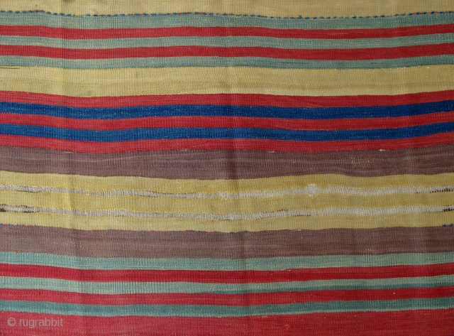 ca. 1800 Central Anatolian Striped Kilim Fragment,150x270cm,beautiful and clear soft pallete,typical to Cappadoccia,professionally mounted on linen.                 