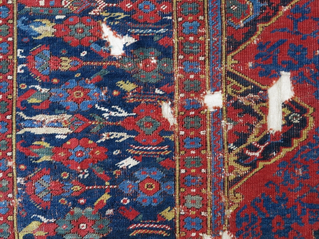 ca. 1700 Large Medallion Ushak carpet fragment (64X230cm) with very colorful, intricate and rare border!                  