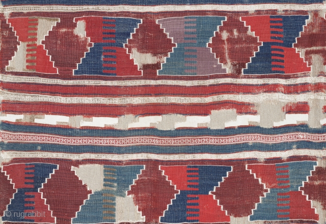 Early Anatolian Kilim Fragment, Ex Sailer Collection, 18th century or earlier, 190x295cm, very fine weave, rare and sophisticated design, early color palette with cotton highlights, professionally mounted on linen. Monumental!
www.mbtextileart.com   