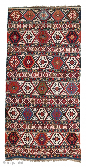 Lot 7. Shirvan Kilim, Caucasus, Ca. 1875, 5'5'' x 11'1'' (165 x 338 cm). Weight: 15 lbs. Material: wool surface, wool warp.  Oakland CA. estate. Start: $500.

Oriental Rugs from American Estates  ...