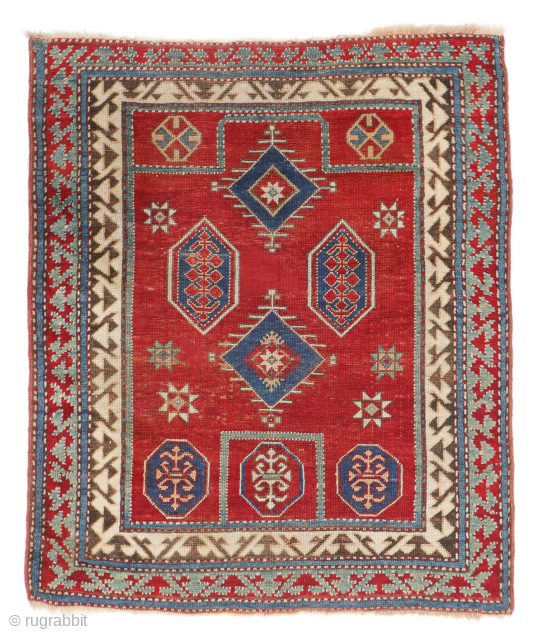 Kazak Prayer Rug, Caucasus, Ca. 1875, 3'6'' x 4'1'' (107 x 124 cm). Weight: 5 lbs. Material: wool pile, wool warp, wool weft. Starting bid: $1000. Lot 44 at Material Culture's ORIENTAL  ...