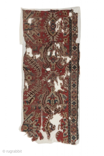 18th C. Karabagh "Eagle" Rug Fragment, Caucasus, 3'2'' x 7'5''
Lot 53 in ORIENTAL RUGS FROM AMERICAN ESTATES | 58
Antique Collectible and Decorative Oriental Rugs, Kilims, Trappings
Live Showroom Auction: Monday, May 22, 2023,  ...