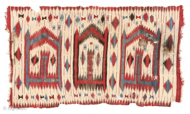 Karapinar Saf Kilim, Central Anatolia, 18th C., Size: 4'0'' x 6'8'' (122 x 203 cm). Weight: 6 lbs. Material: wool surface, wool warp. This kilim is Plate 6 in IMAGE, IDOL, SYMBOL,  ...