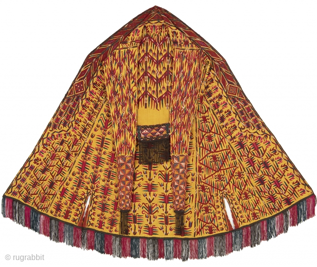 Central Asian Married Tekke Woman's Chyrpi, Turkmenistan, 19th Century: Silk embroidery. Size: 49'' x 18'' at shoulders (124 x 46 cm). This captivating Chyrpi, hailing from Turkmenistan and dating back to the  ...