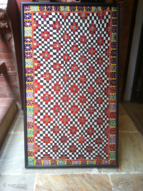 A charming Indian textile, around 1900, 107x62 cm, silk brocade on cotton, in perfect condition. The photo shows it mounted on a frame that is no longer there. The textile is now  ...