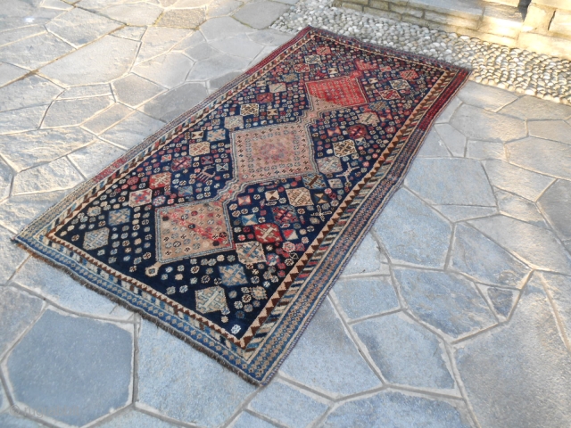 236 X 125 CM
ANTIQUE kordi PIECE KNOTTED AROUND 1920 IN THE SUD-PERSIAN, FARS REGION.
VERY GOOD CONDITION.  SHINY WOOL AND NATURAL DYES FOR THIS BEAUTIFUL CARPET.
WOOL ON WOOL.

WARM REGARDS FROM LAKE OF  ...