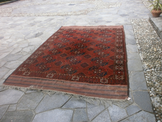 309 x 218 cm Antique Turkmen Emirati of Boukhara Ersari tribe. In very good condition
for the age. End XIXth century. Wool on wool and red with rubia tinctorun. 
The carpet has been  ...