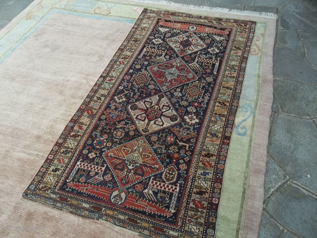 Measure is:   ft. 6.66 x 3.58 = 203 x 109 cm =
Antique CAUCASUS Shirvan.
Epoca IV° quarter XIX century, with archaic patter.
Good condition (look the photos) with old repairs 
and some  ...