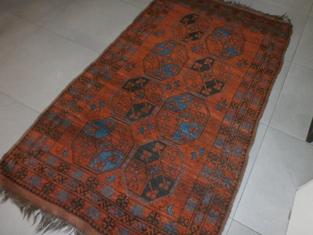 Antique Golli-gul-ERSARI AFGHAN or I think 
it it  KAZAKH-ERSARI.
In very good condition for the age, late XIX°
century.
This piece is ALL original.
Size is   cm. 202 x 118 cm. = ft.  ...