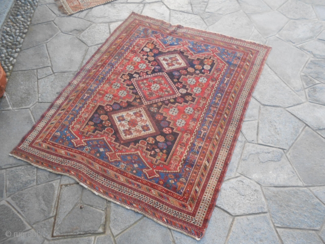 Antique Persian AFSHAR village of Share-Babak.
Extra fine knot for this nomadic piece.
All great colors.  SIZE  cm.177 x 144  cm.
Good condition for the age (end XIXth. C.)
Washed and read for  ...