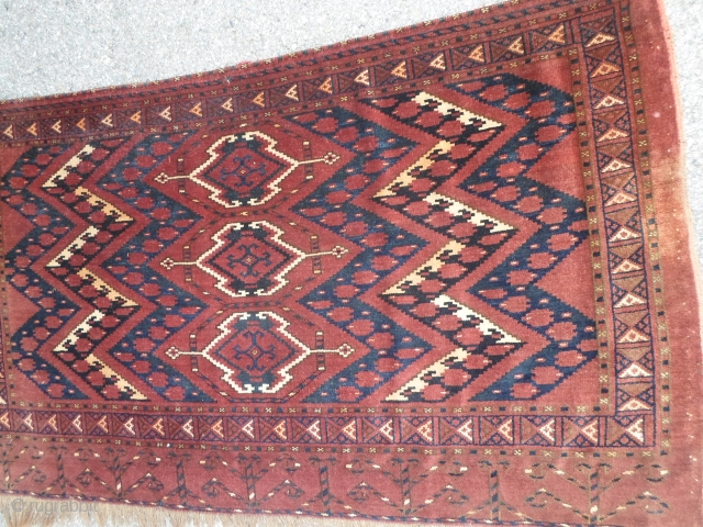 145x85 cm Turkmen Afghan antique Arabachi-tribe. 
Full pile and all original. In very good condition.
Arabaci, ERSARI group chuval. Amazing alam and good
palette natural dyes for this Turkmen piece knotted
very fine.
More photos and  ...