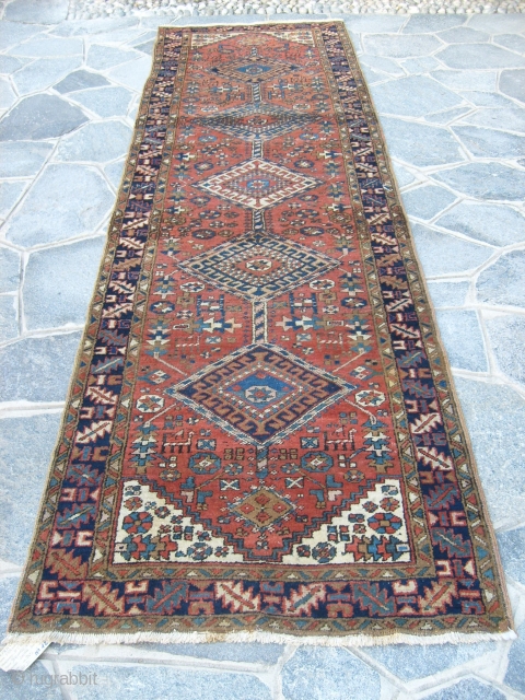 308 x 94 cm. is the size of this antique AZERBAIJAN HERIS.
Very good condition and washed. Antique original runner from Heris village.
Full pile, no holes, no stains, all original ends and no  ...