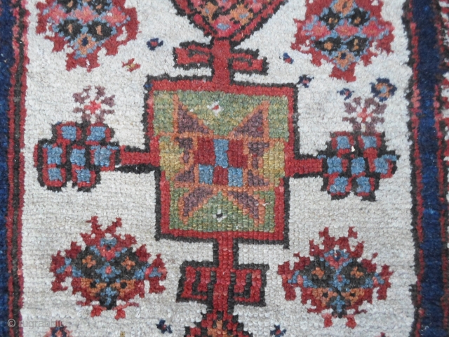 Antique runner knotted in north-west Persia by the nomadic tribe of Shahsavan, Moghan area. Very unusual pattern for a runner; with design was knotted in the mafrash of this
nomadic tribe. All the  ...