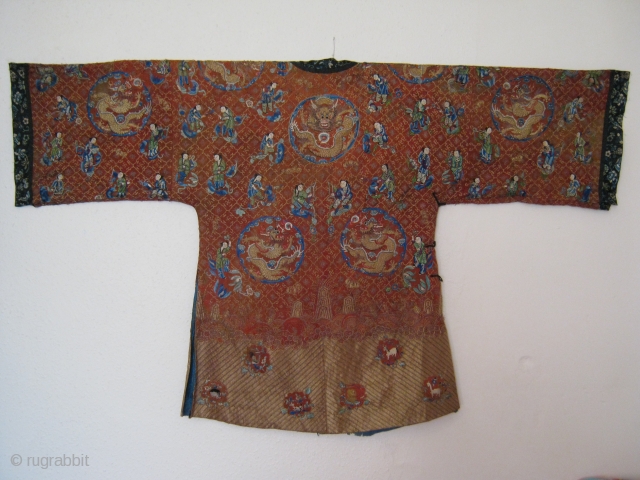 chinese leady robe textile silk metal embroidery 19th century                        