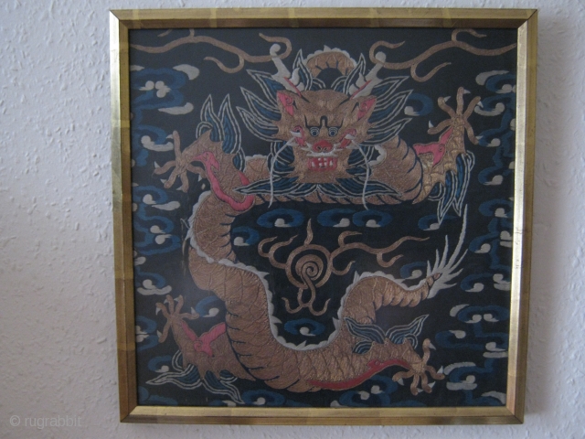 chinese silk and metal textile embroideries 42x41cm                          