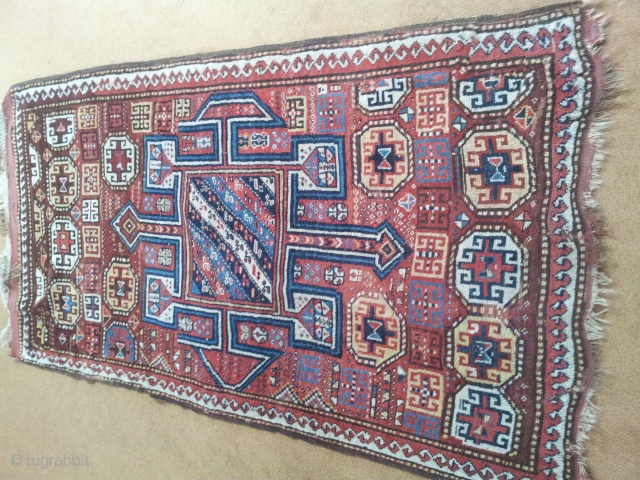 0006  Quchan Kurdish Tribal Rug from 19th century NW Persia...Naturel colours with a charming design. In good condition.. Size 120x226 cm (3.9x7.4 feet)         