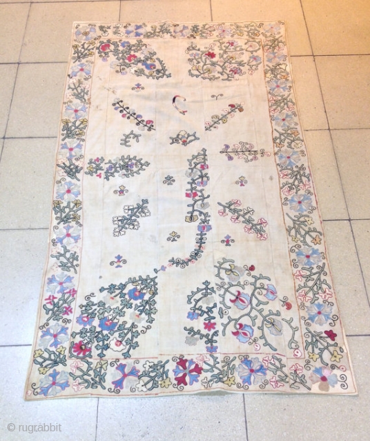 Antique uzbek silk kherboz Suzani 
Very beautiful rare suzani
Age about :1860s

100% handmade

Size: 200 cm X 114 cm


Suzani

Suzani is a type of embroidered and decorative tribal textile made in Tajikistan, Uzbekistan, Kazakhstan and  ...