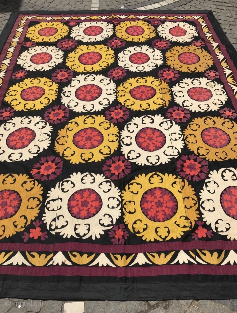 Vintage Uzbek Suzani bedcover 

100% handmade

Size: 250 cm X 195 cm


Suzani

Suzani is a type of embroidered and decorative tribal textile made in Tajikistan, Uzbekistan, Kazakhstan and other Central Asian countries.

Suzanis usually have  ...