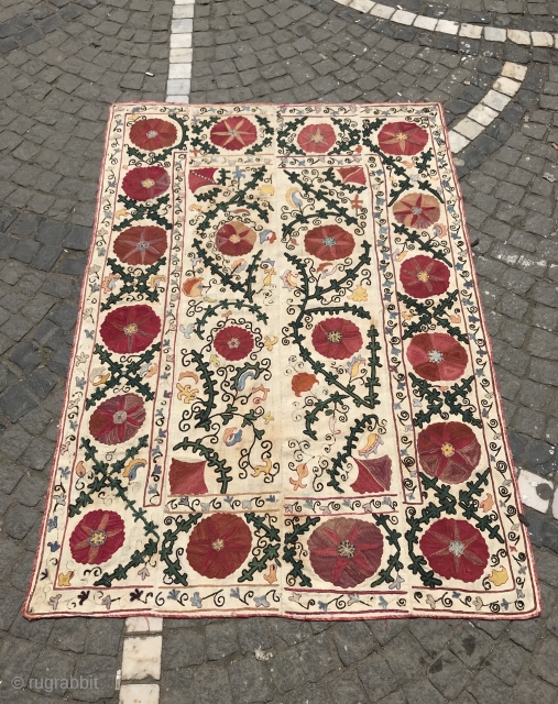 Antique Rare Uzbek Suzani, handmade Suzani table cover, wall hanging embroidery textiles, home decoration textiles


Size: 157 cm X 110 cm


Suzani

Suzani is a type of embroidered and decorative tribal textile made in Tajikistan,  ...