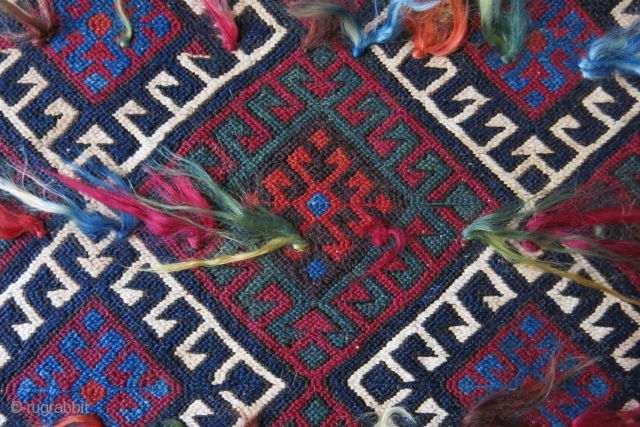 East Anatolia, Marash Kurdish sumak bag. Angora tassels with all natural colors. Second half of 19th century.                