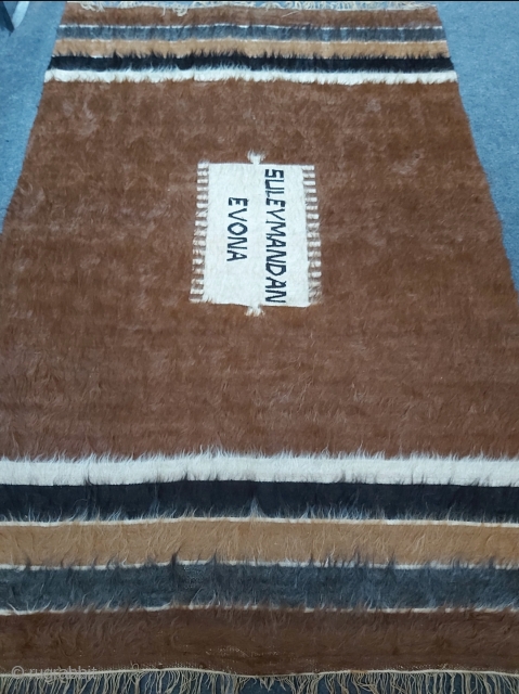 Turkish Siirt mohair blanket with a dedication note "From Solomon to Evon". Good condition. Approximately 190 cm x 125 cm (75" x 49").          