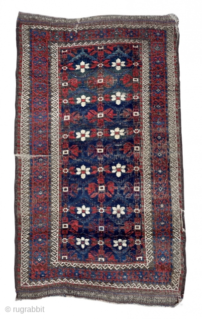 Another Mina khani Baluch Rug with with nice crude drawing and amazing colors including several beautiful blues - can email high resolution pictures on request - 3'3 x 5'7 - 99 x  ...