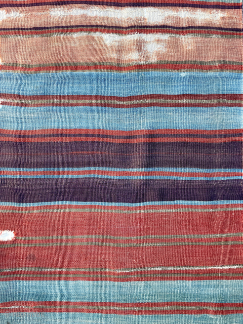 Early Central Anatolian Kilim with wonderful colors - mounted and conserved professionally on linen fabric - c. 1800 or before - 2'6 x 8'11         