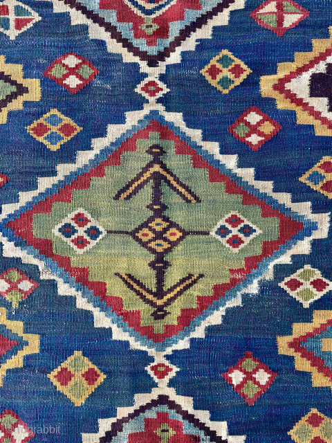Early Luri Kilim Fragment - Professionally mounted and conserved with museum standards on natural linen fabric. Velcro sewn on back, ready to display - 3'8 x 7'1      