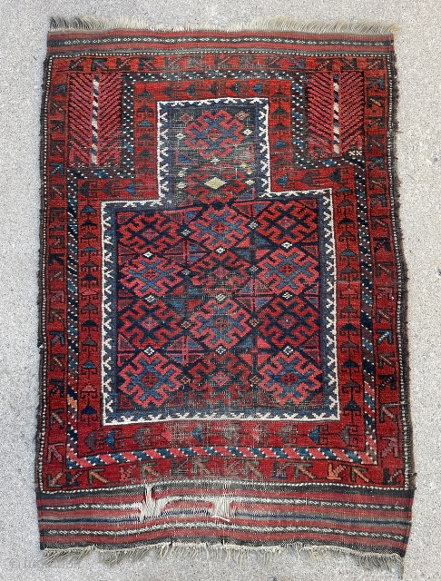 Baluch Prayer Rug that appears to have wear consistent with devotional use - 34" x 49" - 86 x 124 cm            