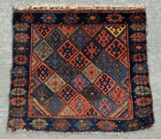 Kurdish Jaff bagface with amazing range of colors and super tight weave - 21" x 18" - 53 x 45 cm.            