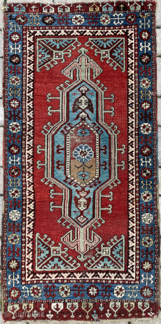 Central Anatolian Turkish village rug with beautiful colors and in great original condition - 25” x 51” - 63 x 129 cm. On Sale Email yorukrugs@gmail.com for extra pictures and purchase info  ...