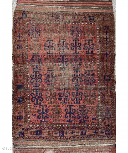 Raw Baluch Rug with a less common pattern - super soft and floppy handle, almost like a blanket, maybe meant as a sleeping rug - 3'10 x 5'6 - 119 x 170  ...