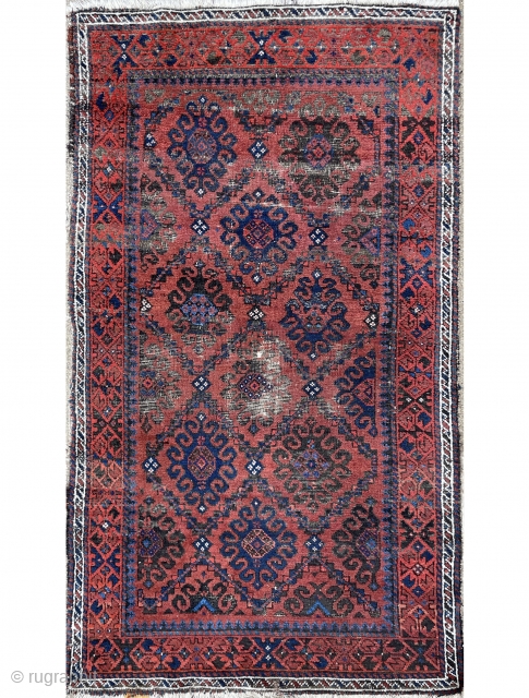 Baluch Rug with beautiful colors and not a very common drawing for an Arab group piece - original condition - mostly good pile, easily restorable if one so desires. - 34" x  ...