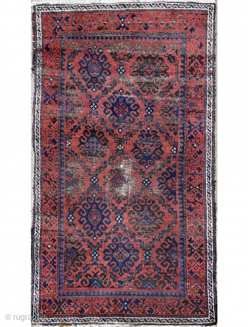 Baluch Rug with beautiful colors and not a very common drawing for an Arab group piece - original condition - mostly good pile, easily restorable if one so desires. - 34" x  ...