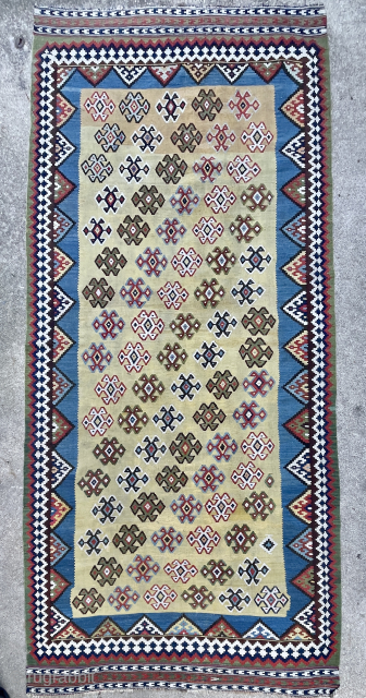 Qashqai Kilim with beautiful natural colors, has some old repairs - about 5' x 10' - email - mete@yorukruggallery.com - reasonably priced           