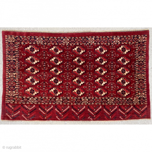 Spectacular Fine Tekke Turkmen Chuval with great colors, rare 5 x 5 Guls format, flower box border and tree elem - overall an amazing sharp piece!       