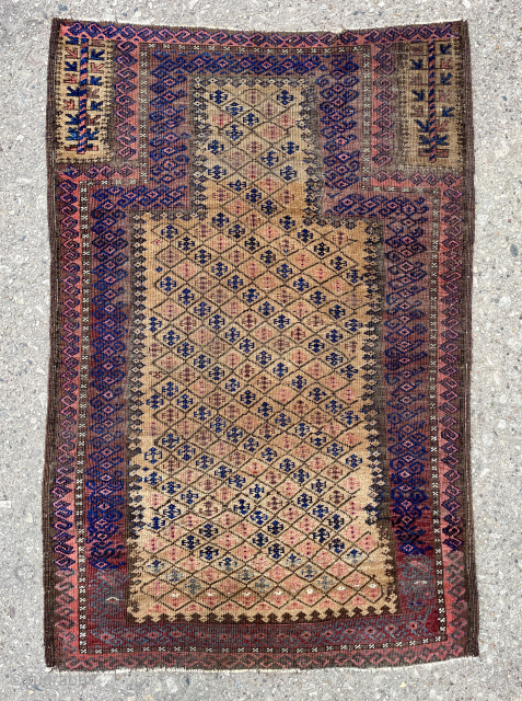 Funky Wonky Timuri Baluch Prayer Rug - please email - yorukrugs@gmail.com for details                    