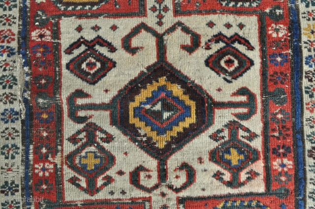 Early 1800s Caucasian rug fragment from the Shahsavan group - tight weave, cotton wefts - about 3'7 x 6'9 - 109 x 205 cm.         