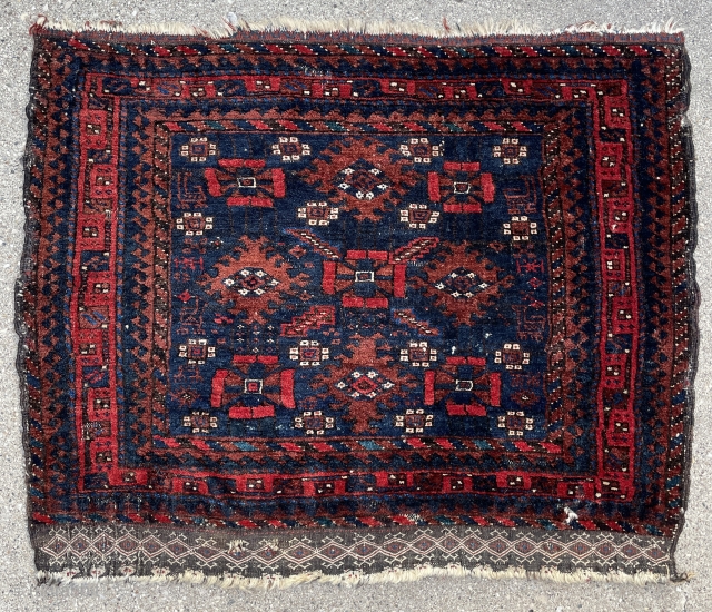 Single wefted Baluch Bagface with Mina-khani design and silky wool pile - floppy soft handle - great colors - old piece!            