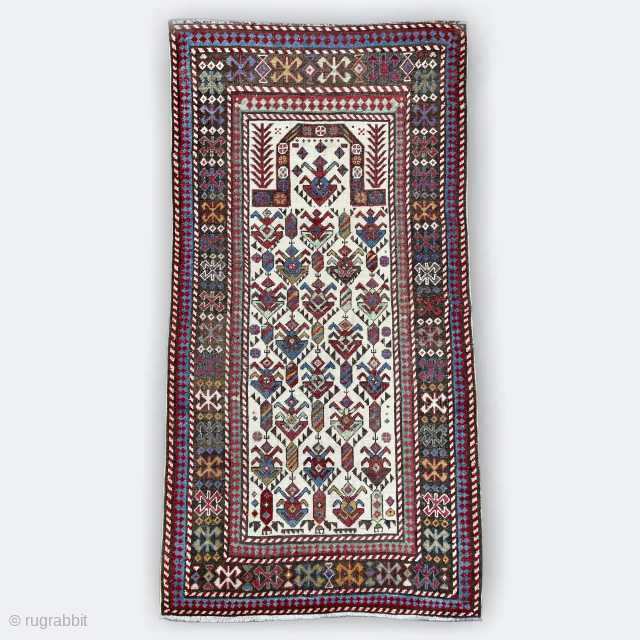 Antique Caucasian Akstafa Prayer Rug - circa 1870 - 2'9 x 5'0 - 81 x 153 cm. - beautiful colors and drawing - has old repairs so priced accordingly    