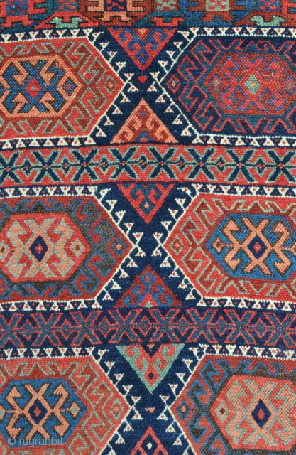 Colorful Kurdish rug of the Jaff/Sanjabi group from Northwest Persia - 4’9 x 7’4 ft. – 144 x 223 cm.             