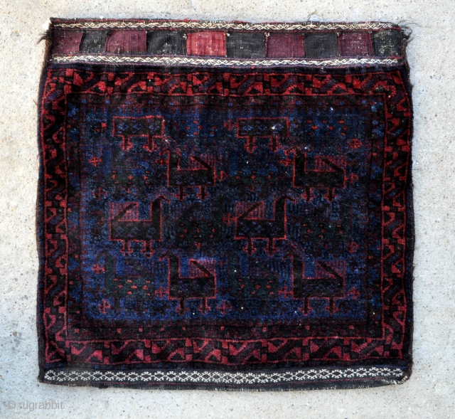 Timuri Baluch Bird Bag - complete with kilim back - 24 x 23 - 60 x 59 cm.               