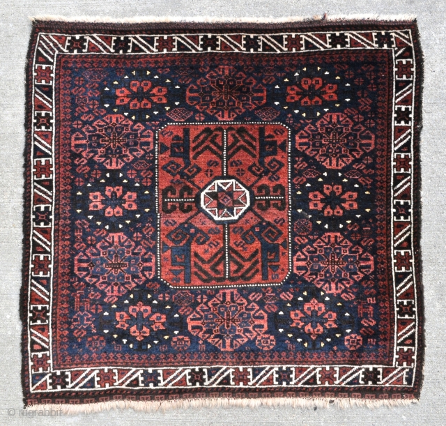 Baluch Timuri bag with Star in Octagon and Khaf Gul design, fine tight weave and silky glossy pile, nicely drawn outer border, remnants of original side selvages and partial flat-woven ends -  ...