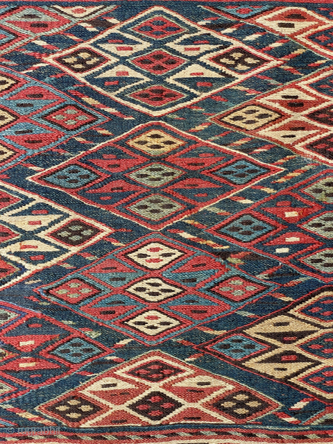 Shahsavan Soumak Mafrash panel - for details see link - https://www.yorukruggallery.com/shop/antique-rugs-kilims-carpets/antique-caucasian-rugs/shahsavan-soumak-bag-panel-36-x-19-92-x-48-cm/