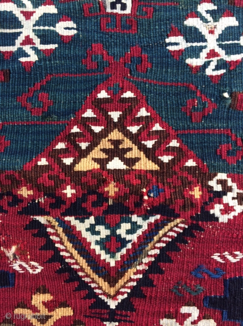Sometimes it is All in the details! Southeast Anatolian Kilim with incredibly beautiful and varied saturated natural colors, lots of fun tribal filler motifs, some metal tread highlights and many interesting features.  ...