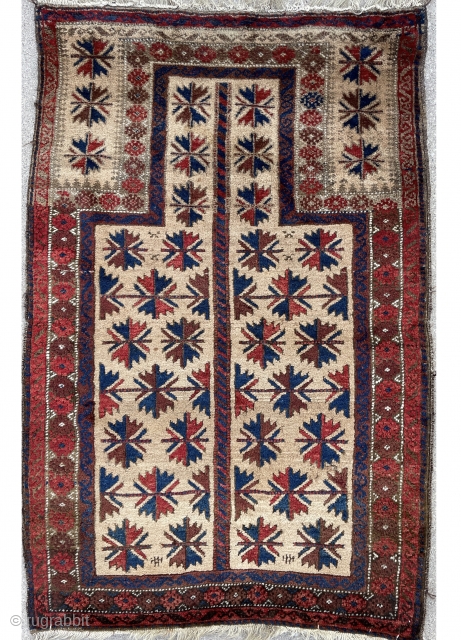 Real Camel-wool Baluch Prayer Rug with a different rendition of the classic tree of life pattern and sophisticated drawing of the s motif in the minor borders. Remarkable preservation, full pile with  ...